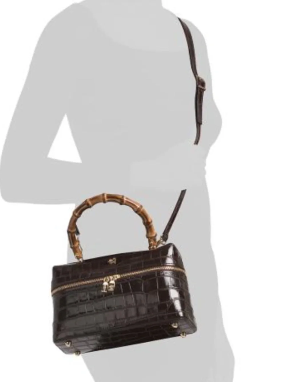 NWT PRATESI made in italy Chocolate Genuine leather crocodile vanity case Bag
